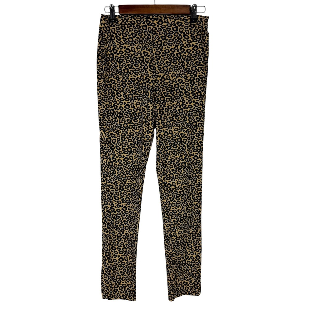Who What Wear Leopard Print Skinny Pants Tan Black Side Zip High Rise Women's 2